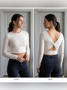 Arizona Jean Cream Twist back Crop Top women’s long sleeves small y2k yoga